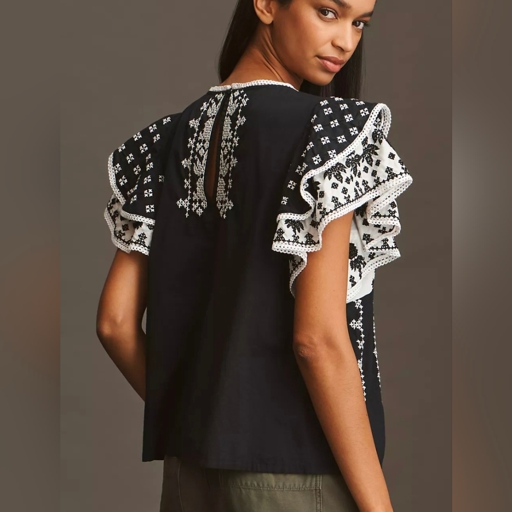 FARM Rio Flutter Sleeve Printed Boho Top - Picture 2 of 5
